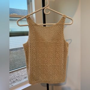 Tan Sleeveless Tank Top with High Neckline